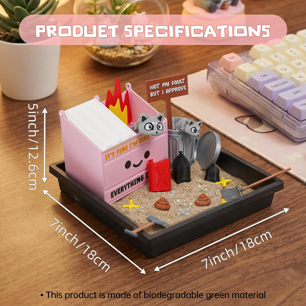 Tian Zhun Dumpster Fire Zen Garden for Desk Mini Zen Garden Gag Gifts Funny Sand Tray Therapy Kit White Elephant Gifts Sand Included