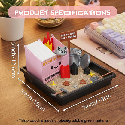 Tian Zhun Dumpster Fire Zen Garden for Desk Mini Zen Garden Gag Gifts Funny Sand Tray Therapy Kit White Elephant Gifts Sand Included