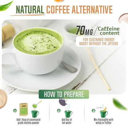 ReviTEAlize Mushroom Matcha Powder, Ceremonial Grade Matcha Powder 30 Svgs