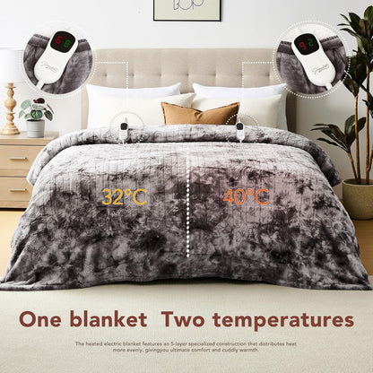 Homemate Heated Blanket Electric Throw - 50"x60" Heating Blanket Throw 1/2/4/6/8 Hours Auto-Off 10 Heat Levels Over-Heat Protection Luxury Faux Fur Sherpa ETL Certification
