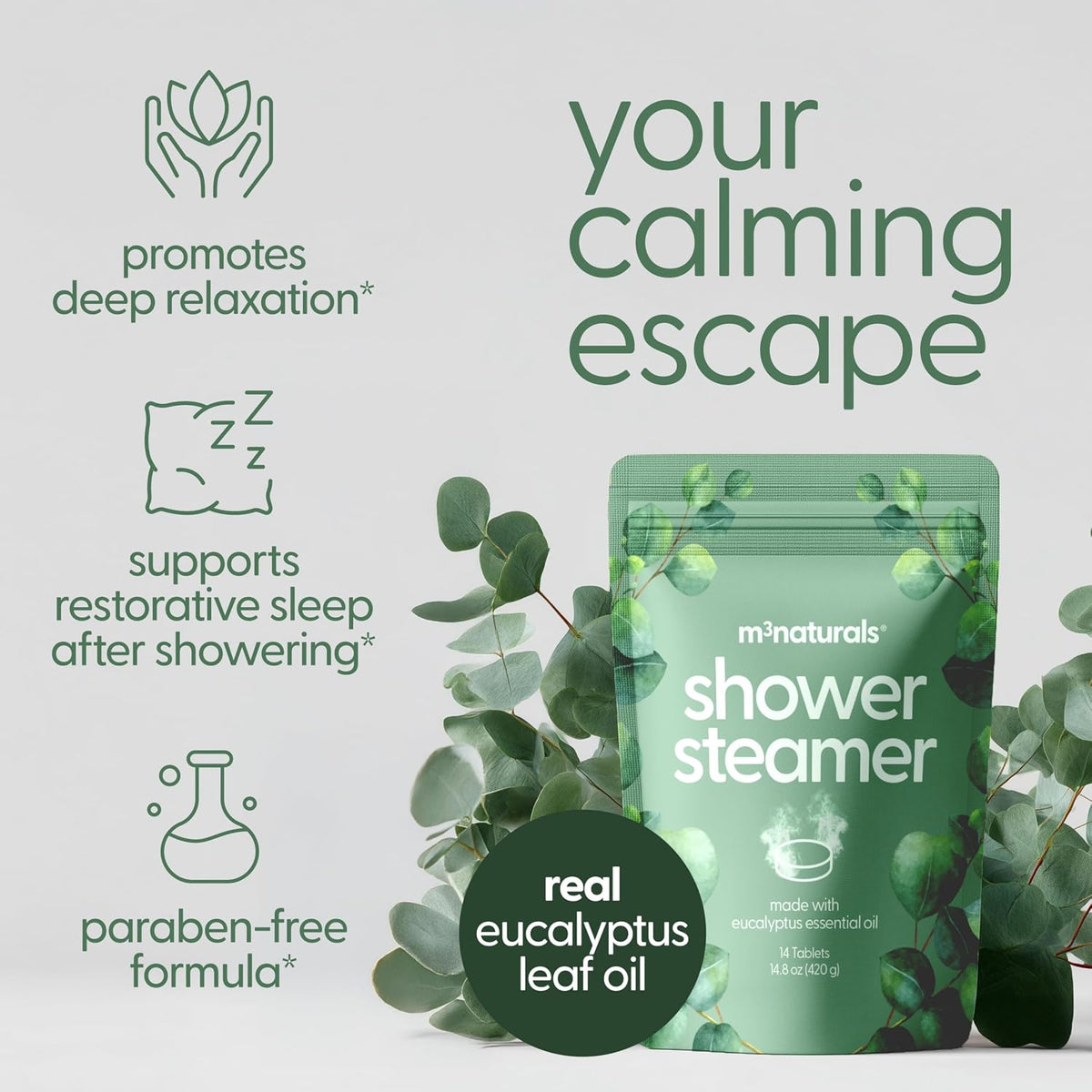Eucalyptus Aromatherapy Shower Steamers, 14 Essential Oil Tablets by M3