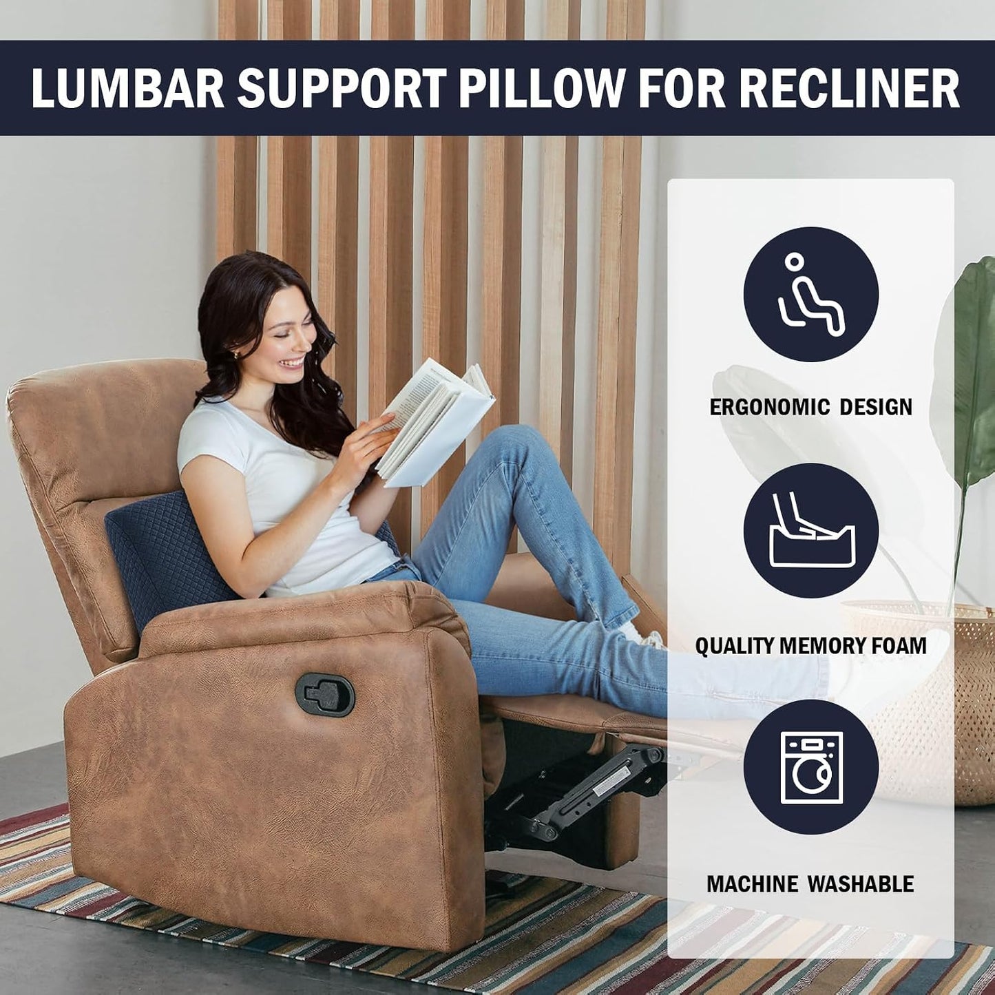HOMBYS Lumbar Support Pillow for Recliner Chair, Memory Foam Back Support Cushion for Elderly,Extra Large Lumbar Support Pillow,Thick Backrest for Home Reading (Grey, 20“x13.5"x5")