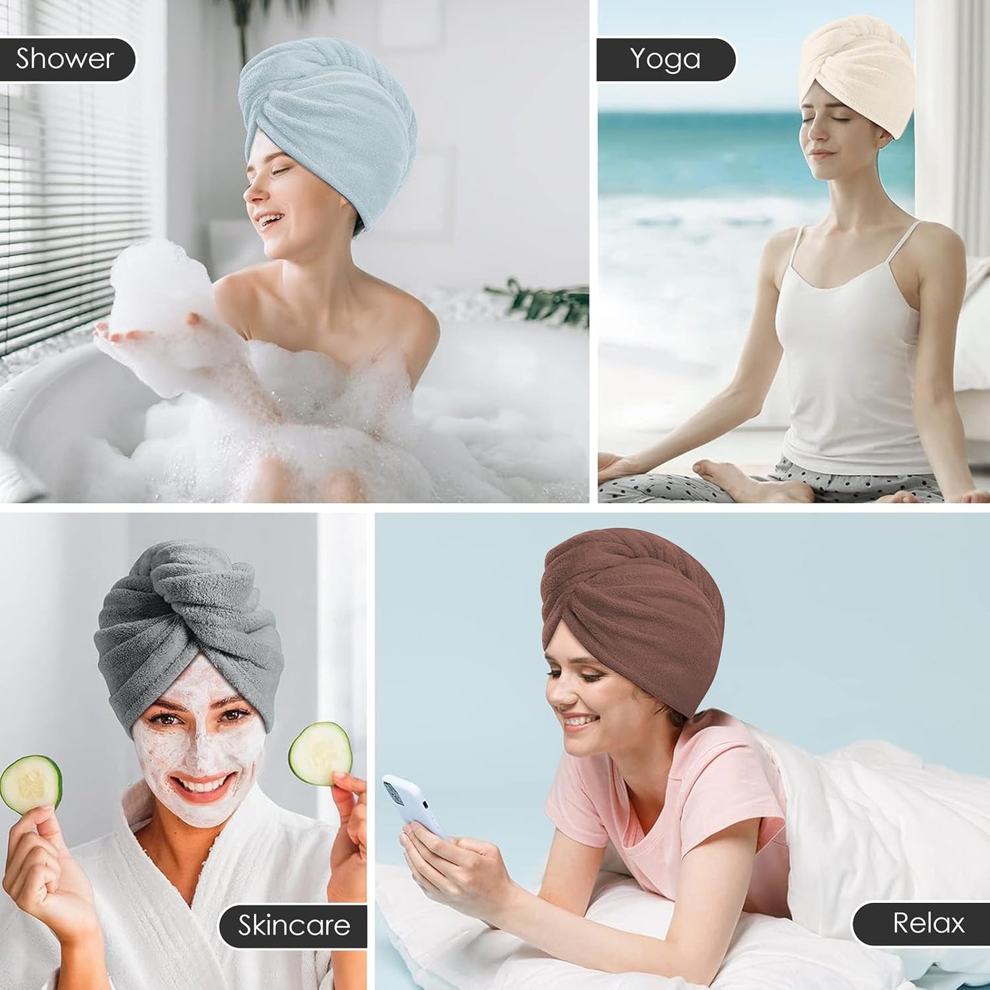 TENSTARS 5 Pack Thicken Microfiber Hair Towel Wrap for Women - Elastic Loop Design - 320GSM Coral Velvet - Quick Dry Hair Turban - 11x28 Inch (Pink)
