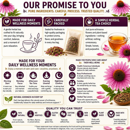 WOTIHA Echinacea Tea Bags, 60 Count, Pure Herbal Infusion, Caffeine Free