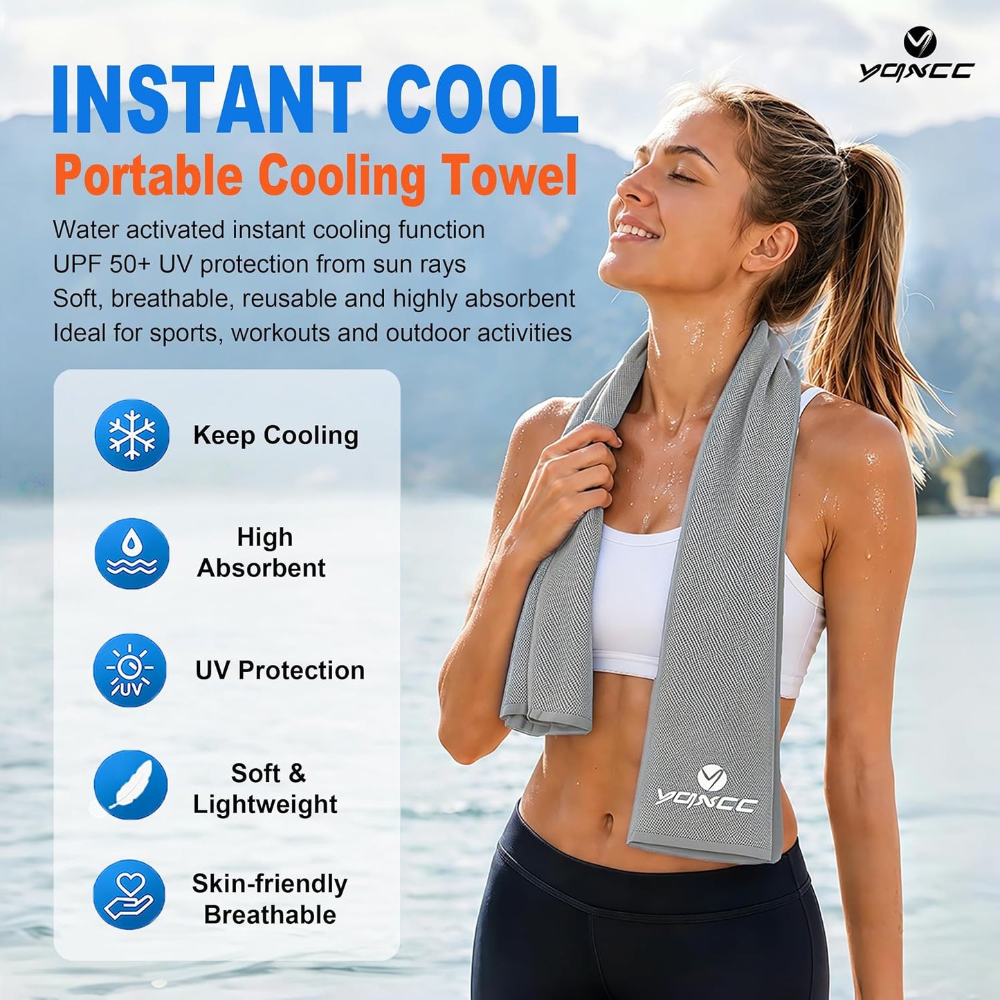 YQXCC 4 Pack Cooling Towels (47"x12"), Ice Cool Neck Towel, Soft Breathable Microfiber for Yoga, Golf, Gym, Running, Camping & Hot Weather