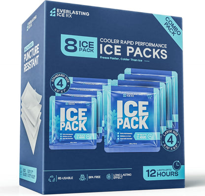 Rapid Performance Reusable Ice Packs for Coolers or Lunch Box | 4 Pack | Cold for Up to 12 Hours | Ice Packs for Cooler, Long Lasting for Camping, Beach