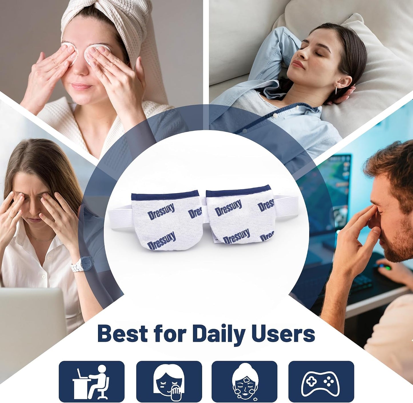 Heated Eye Mask & Microwavable Eye Compress | Gentle Steam Heat for Eye Comfort 1pc Cotton White
