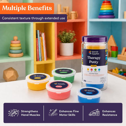 Special Supplies Therapy Putty for Kids and Adults - Resistive Hand Exercise Stress Relief Therapy Putty Kit, Set of 4 Strengths, Three Ounces of Each Putty