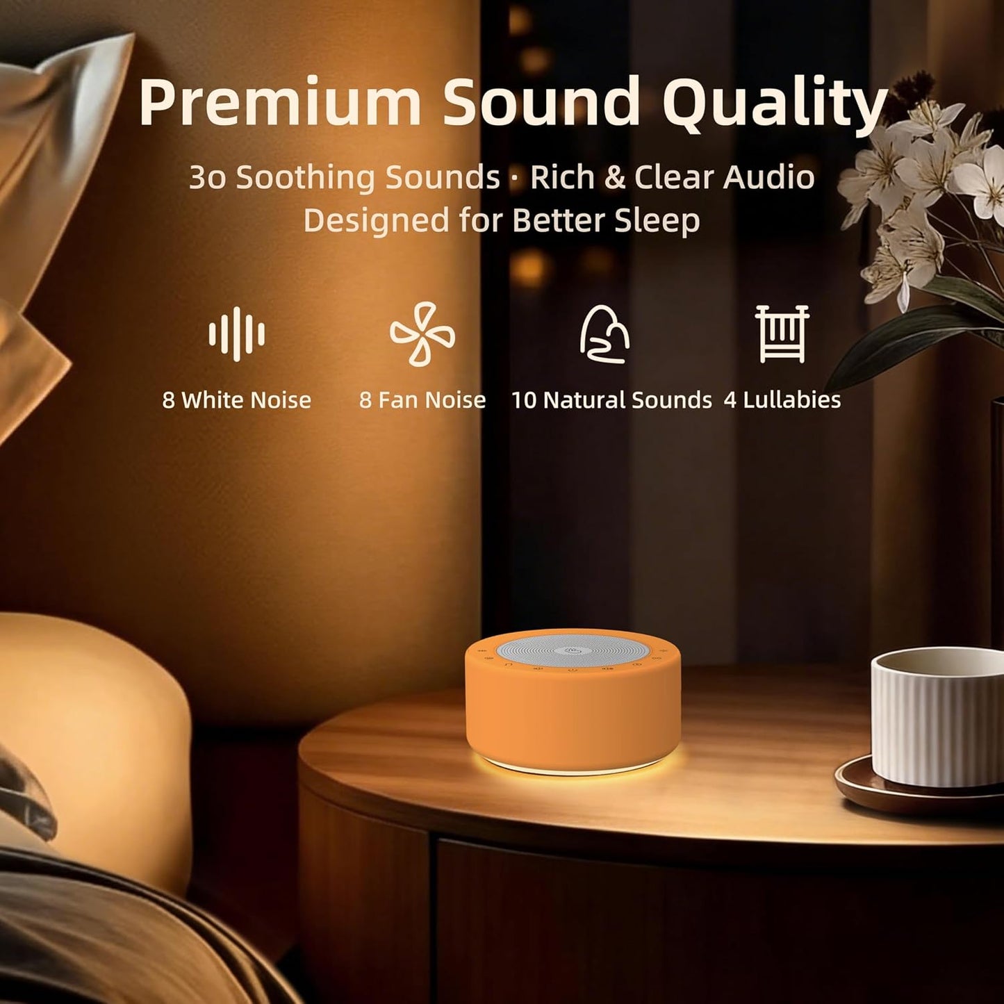 Kipcush White Noise Machine for Baby & Adults, 30 Soothing Sounds, Soft Non-Glare Nursery Lamp, 8 Color Night Lights, Memory Function (Angel V1 White, Standard)