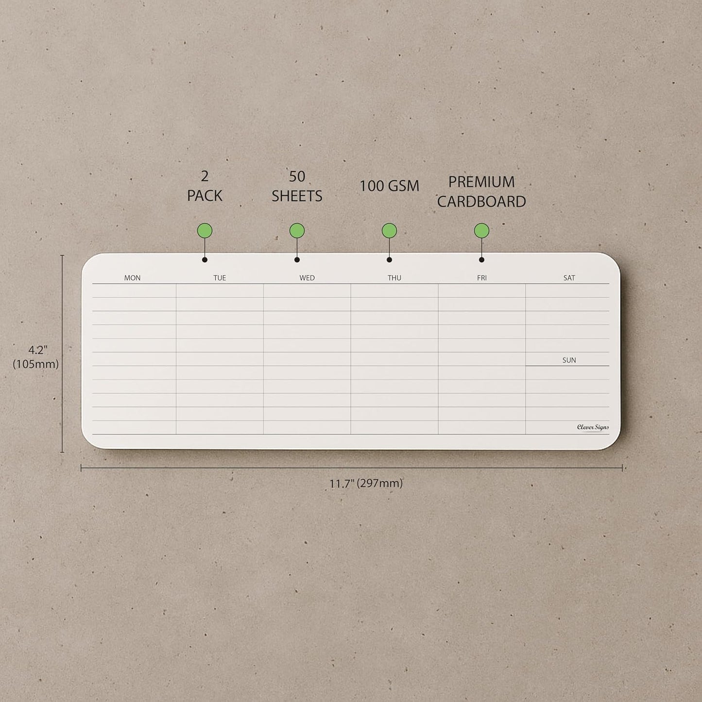 Weekly Planner Pad, Weekly To Do List Notepad, Tear Off Undated Weekly Planner Notepad, 2 Pack, 50 Sheet Each, 4,2" X 11,7", Premium Thick Paper with Cardboard Back Support, Weekly Desk Planner by CLEVER SIGNS