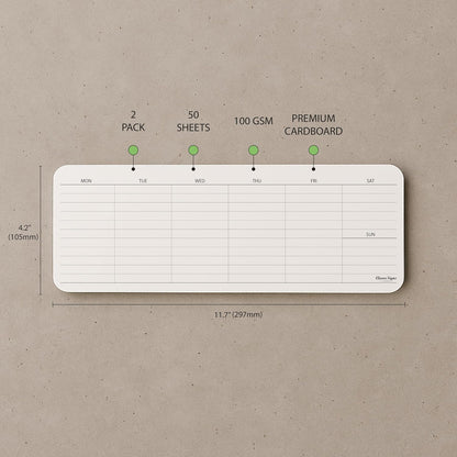 Weekly Planner Pad, Weekly To Do List Notepad, Tear Off Undated Weekly Planner Notepad, 2 Pack, 50 Sheet Each, 4,2" X 11,7", Premium Thick Paper with Cardboard Back Support, Weekly Desk Planner by CLEVER SIGNS