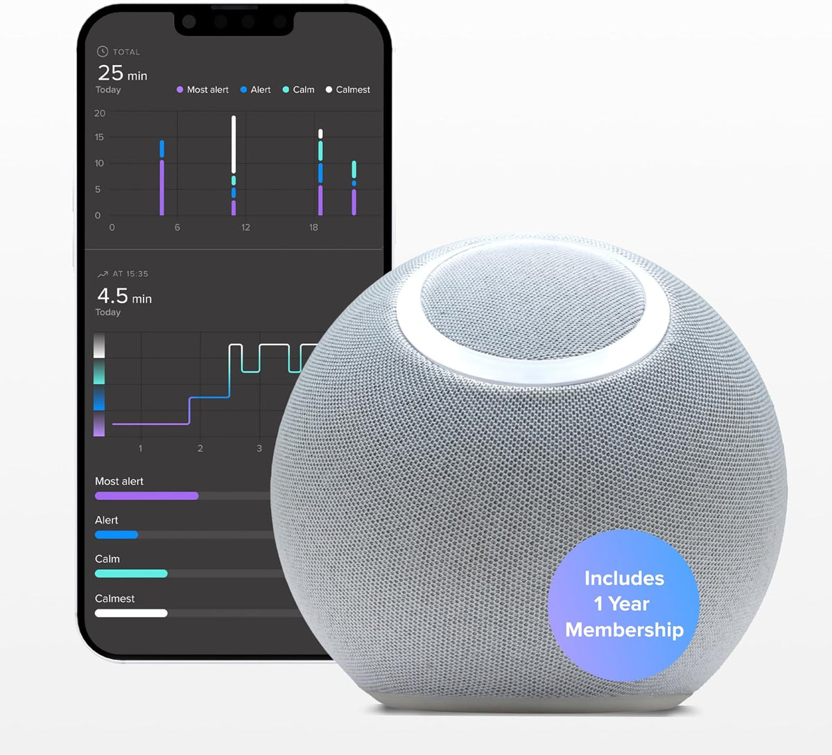 Reflect Orb: Smart Tracker for Stress Relief & Mental Health. Biofeedback Device to Enhance Focus, Reduce Anxiety, Support ADHD, Master Meditation & Mindfullness, Emotional Regulation Self-Care Gift