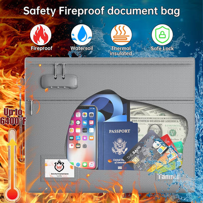 Tamfile Fireproof Document Bag with Lock,15x12 inch Heat Resistant Cash Bag