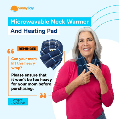 SunnyBay Microwavable Heating Pad for Neck and Shoulder, Heated Neck Wrap, Microwave Heat Pad, Weighted Beanbag Moist Hot or Cold Compress, 2.2 lbs, 26x4 Inches, Navy Blue
