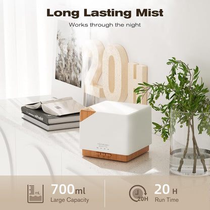 ASAKUKI Essential Oil Diffuser for Home Large 700 ml Humidifier | Automatic Shut-Off, Quiet Aromatherapy Diffuser with 7 LED Lights for Living Room, Kitchen, Bedroom, Hotel - White