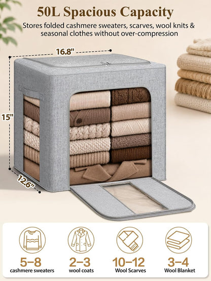 punemi 60L Sturdy Comforter Storage Bag, Blanket Organizer, Grey