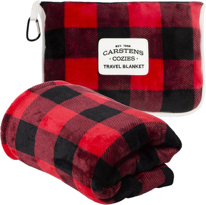 Carstens, Inc. Travel Blanket, Premium Compact 2-in-1 Airplane Blanket/Pillow, Open Sky Blue Aztec