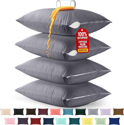 Utopia Bedding Premium 100% Waterproof Pillow Protectors with Zipper Standard Size (Set of 4), Bed Bug and Dust Mite Proof Zippered Pillow Covers, Pillow Encasement Cases, Gray