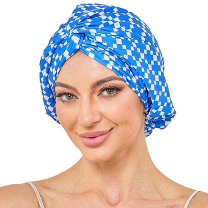 Adjustable Silk Satin Bonnet for Sleeping Hair Wrap, Double Layer Sleep Cap, Night Turban for Large Long Curly Braid Women Men Hair - Matcha Green