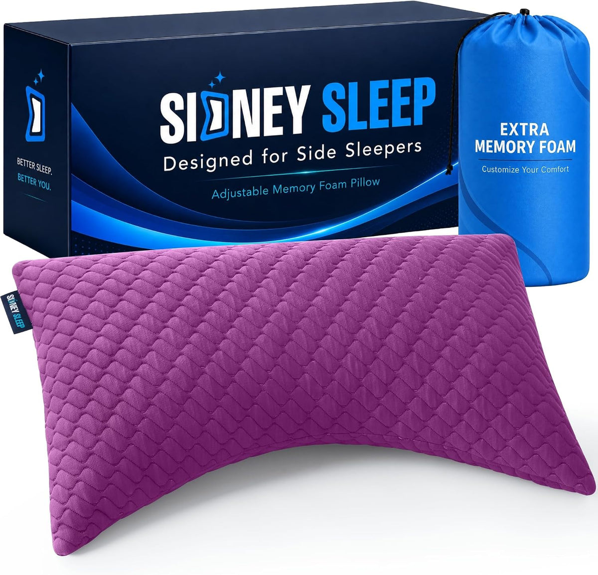 Sidney Sleep Adjustable Curved Pillows for Neck and Shoulder Support with Extra Shredded Fill - Cervical Contour Pillow for Side and Back Sleepers - Queen Size 19" x 29" CertiPUR-US Certified (White)