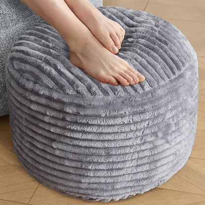 SHOUREN Stuffed Round Ottoman,Corduroy Pouf Ottoman Foot Rest with Foam Filling,Pouf Storage Ottoman Footstool for Living Room,20 X 15 Floor Poufs for Couch,Footrest Only - 20 X 15 Inches,Beige