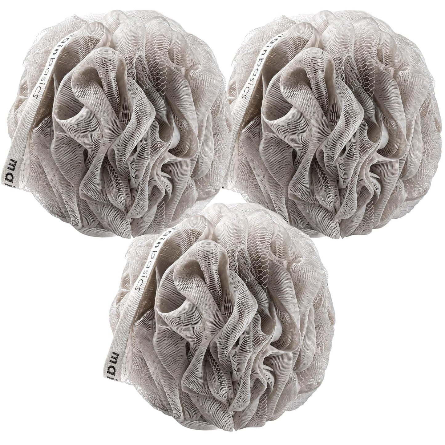 MainBasics Bath Shower Loofah Sponge Pouf Body Scrubber Exfoliator Body Wash Sponge (Set of 3, Airy Blossom)