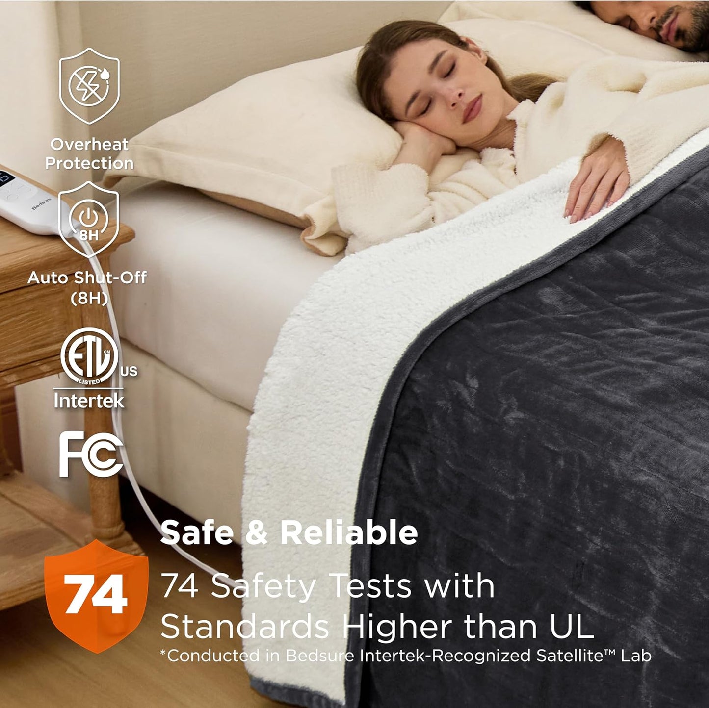Bedsure Heated Blanket Throw Blanket with Preheat Function - Fast Heating Electric Blanket, Soft Flannel Throw with 6 Time Settings(Up to 10H), 6 Heating Settings, Gifts for Grandma (50"x60", Cream)