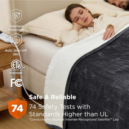 Bedsure Heated Blanket Throw Blanket with Preheat Function - Fast Heating Electric Blanket, Soft Flannel Throw with 6 Time Settings(Up to 10H), 6 Heating Settings, Gifts for Grandma (50"x60", Cream)