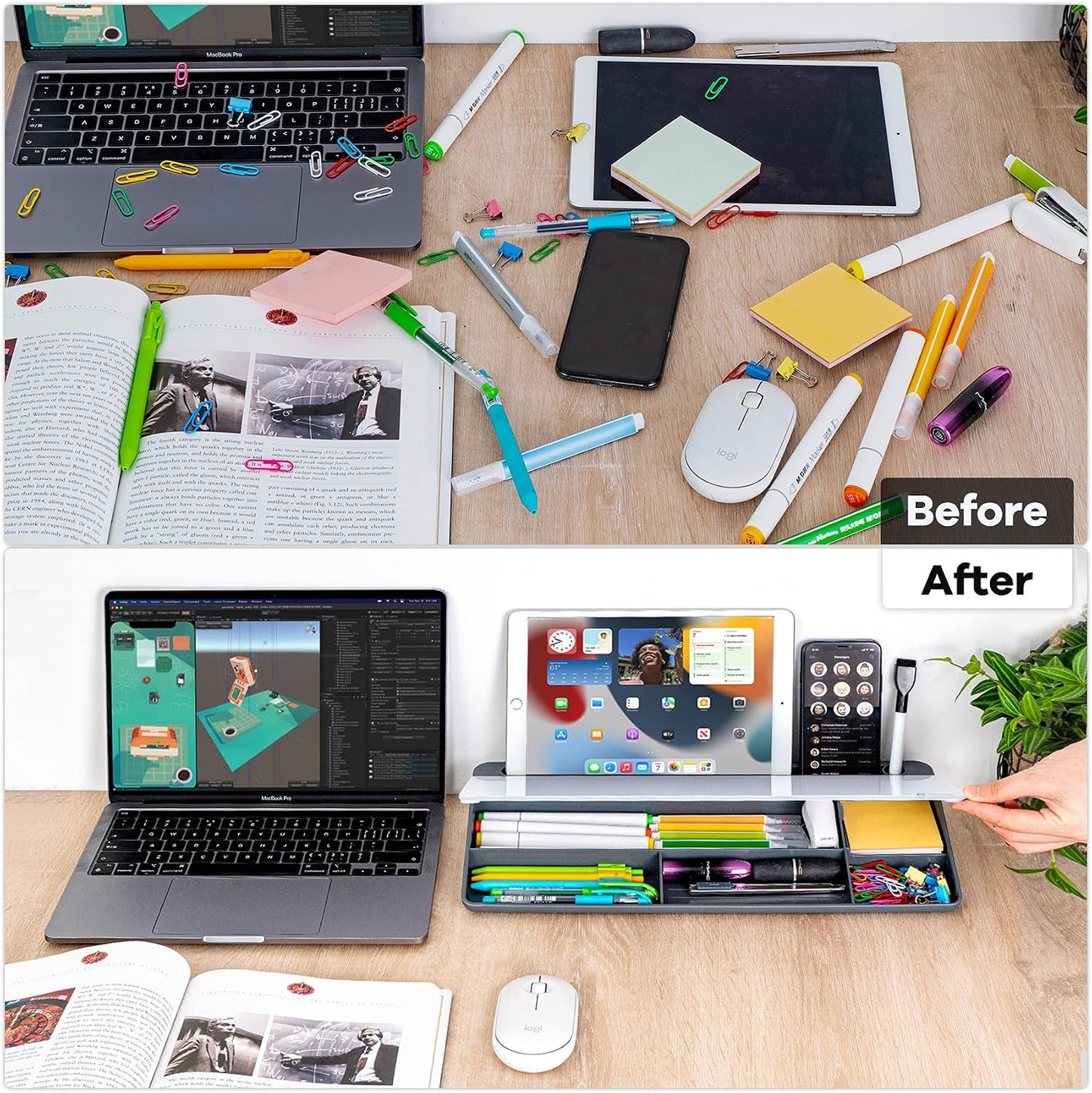 Varhomax Glass Weekly Dry Erase Desk White Board, Desktop to Do List Planner Whiteboard Calendar with Storage Caddy Memo for Home and Office, White