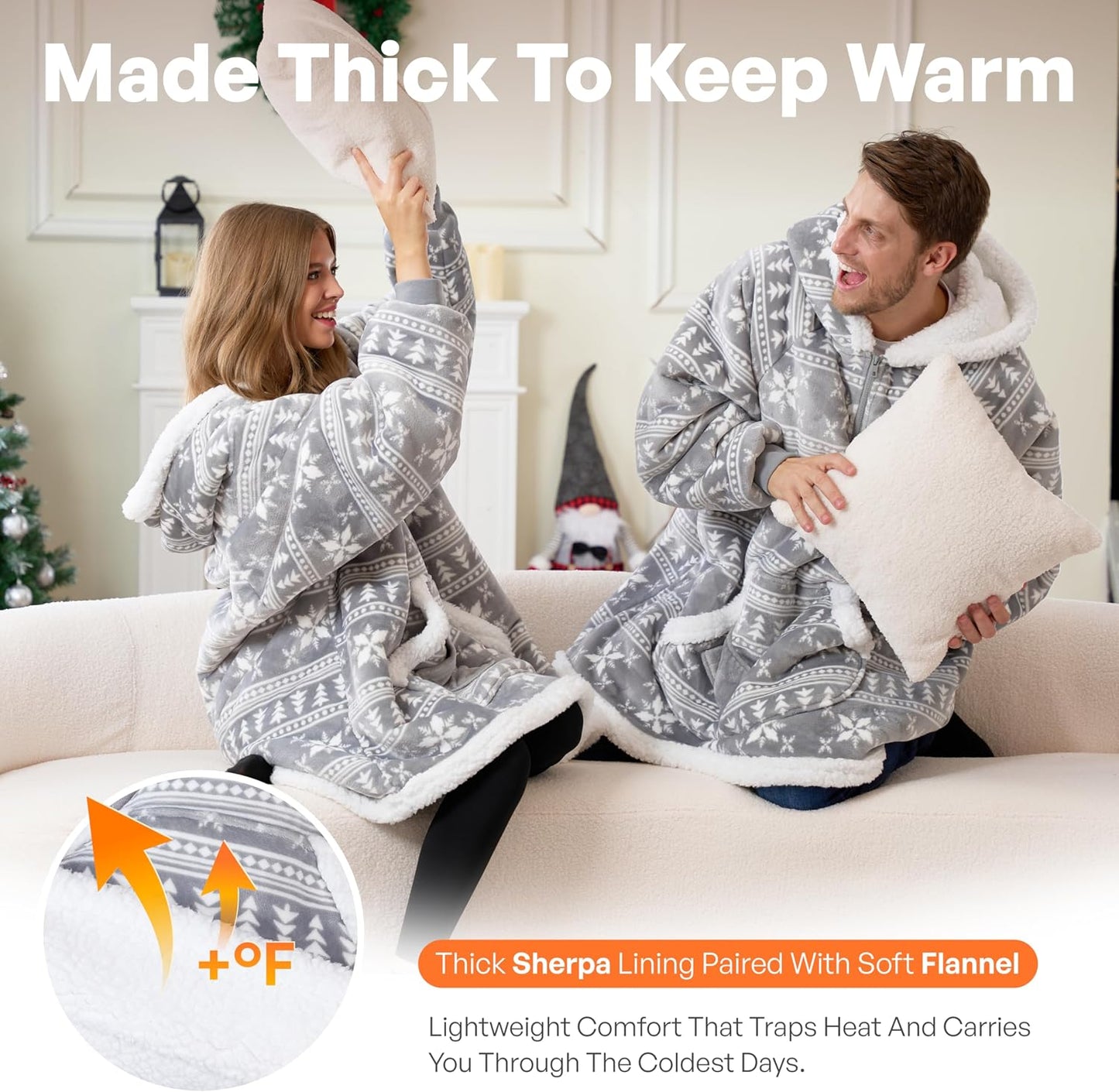 Giggling Getup Wearable Blanket Hoodie for Adults Gifts for Teen Girls Sister Women Sherpa Fleece Printed Hooded Blanket Sweatshirt Warm Cozy with Pocket & Sleeves Beige Cat