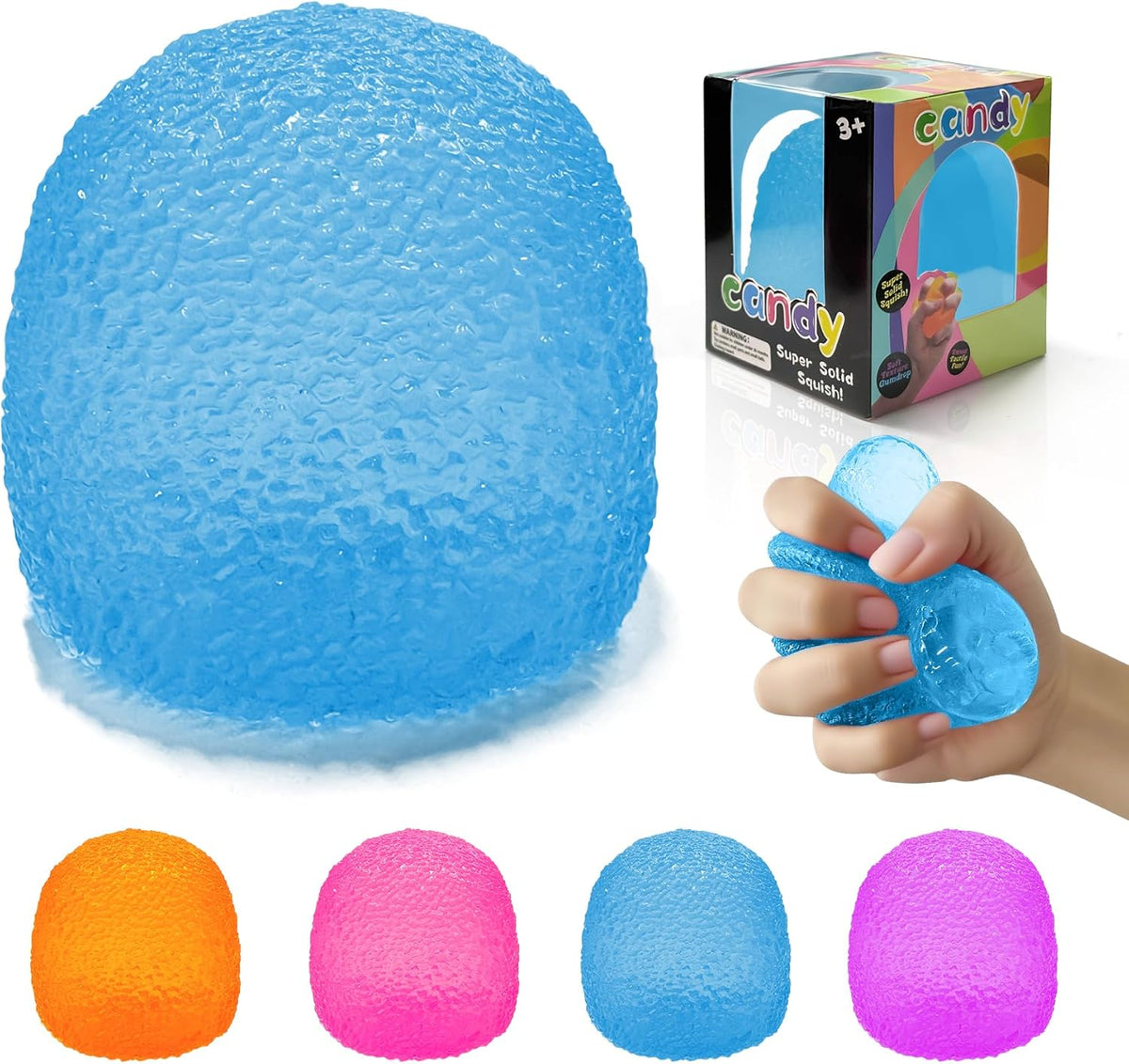 Stress Balls-Gumdrop Squishy Stress for Kids and Adults, Super Solid Squeeze Ball, Sensory for Stress Relief, Birthday, Easter Basket Stuffers and Party Favors (Blue)