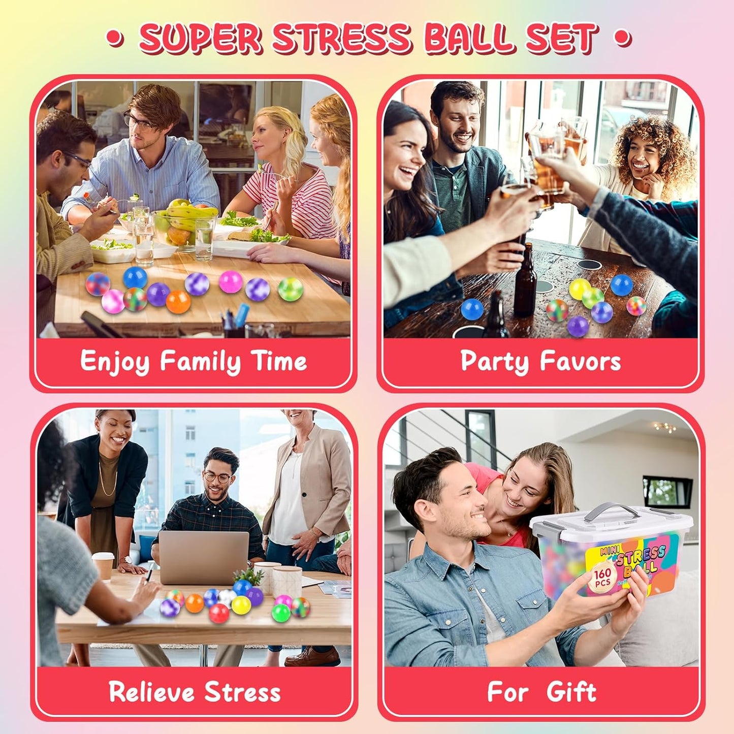 36 Pack Stress Balls, Squishy Balls, Squishy Fidget Stress Relief, Squeeze Ball for Adults Stress Relieve, Prize Box for Friends, Party Favors
