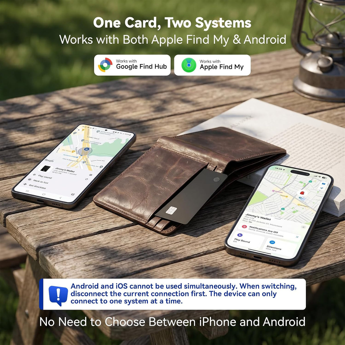 Dual-Platform Wallet Tracker Card, Wireless Rechargeable 0.07in Slim Tracking Card,Work with Apple Find My & Google's Find Hub, Item Locator, Credit Card Size Tracker, IP68 Waterproof, Keys, Bags