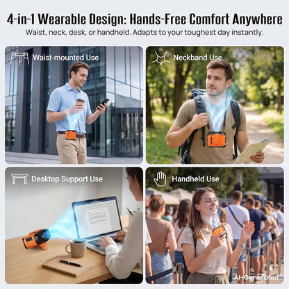 HAWANA Portable Waist Fan Clip on Fan for Shirt, 40H Max Cooling, Personal Wearable Belt Fan for Camping, Outdoor, Jobsite, Travel (Orange)