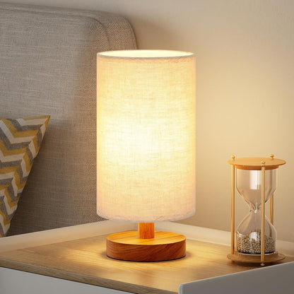 Fenmzee Small Table Lamp for Bedroom - Inline Control, Bedside Lamp with 3000K A15 LED Blub, Easy Assembly (Cream Shade - Wood Base, 9" Inline Control)