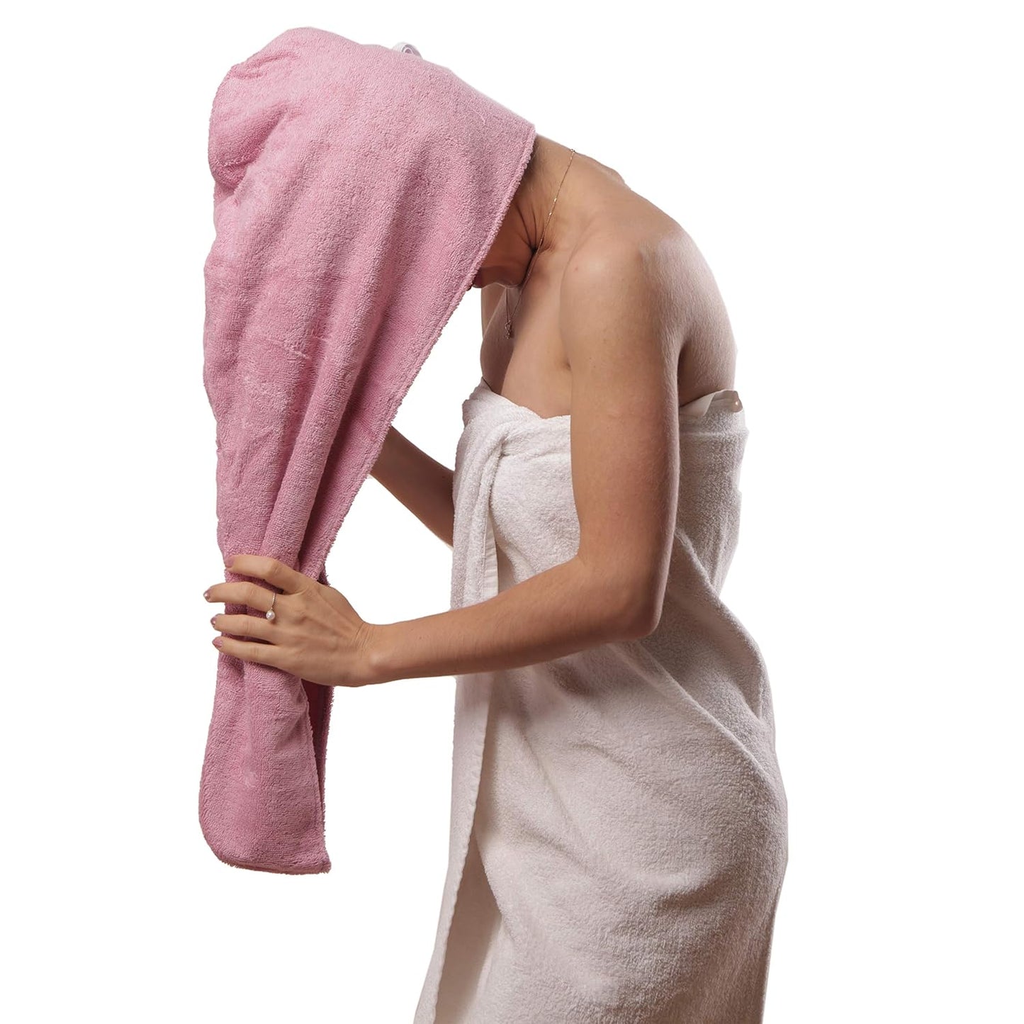Huge Cotton Hair Towel Wrap for Women (Coral White)