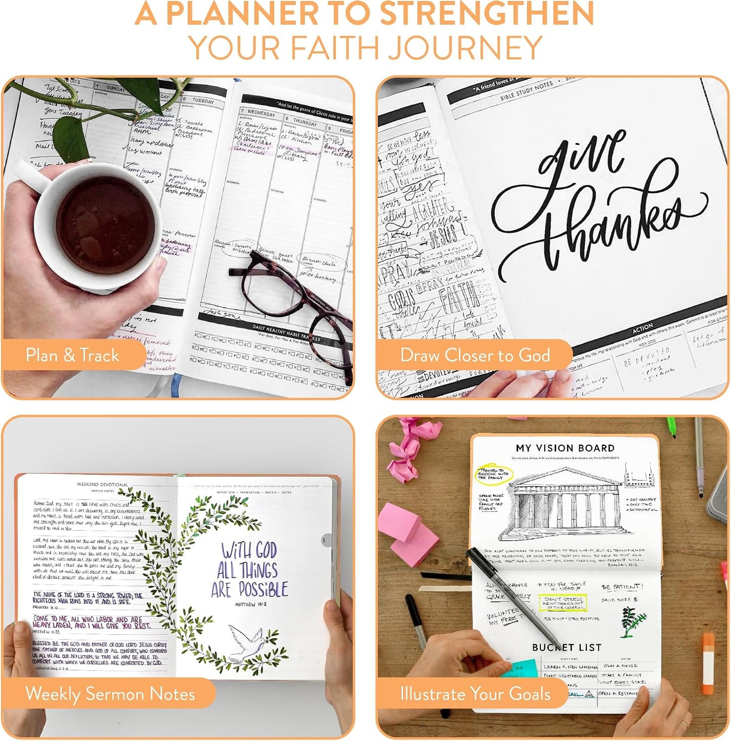 Christian Planner 2026 Daily Planner - Faith Based Monthly and Weekly Planner, Vision Board, and Habit Tracker - 2026 Calendar, Personal Organizer and Devotional Journal (Spiral, Pine)
