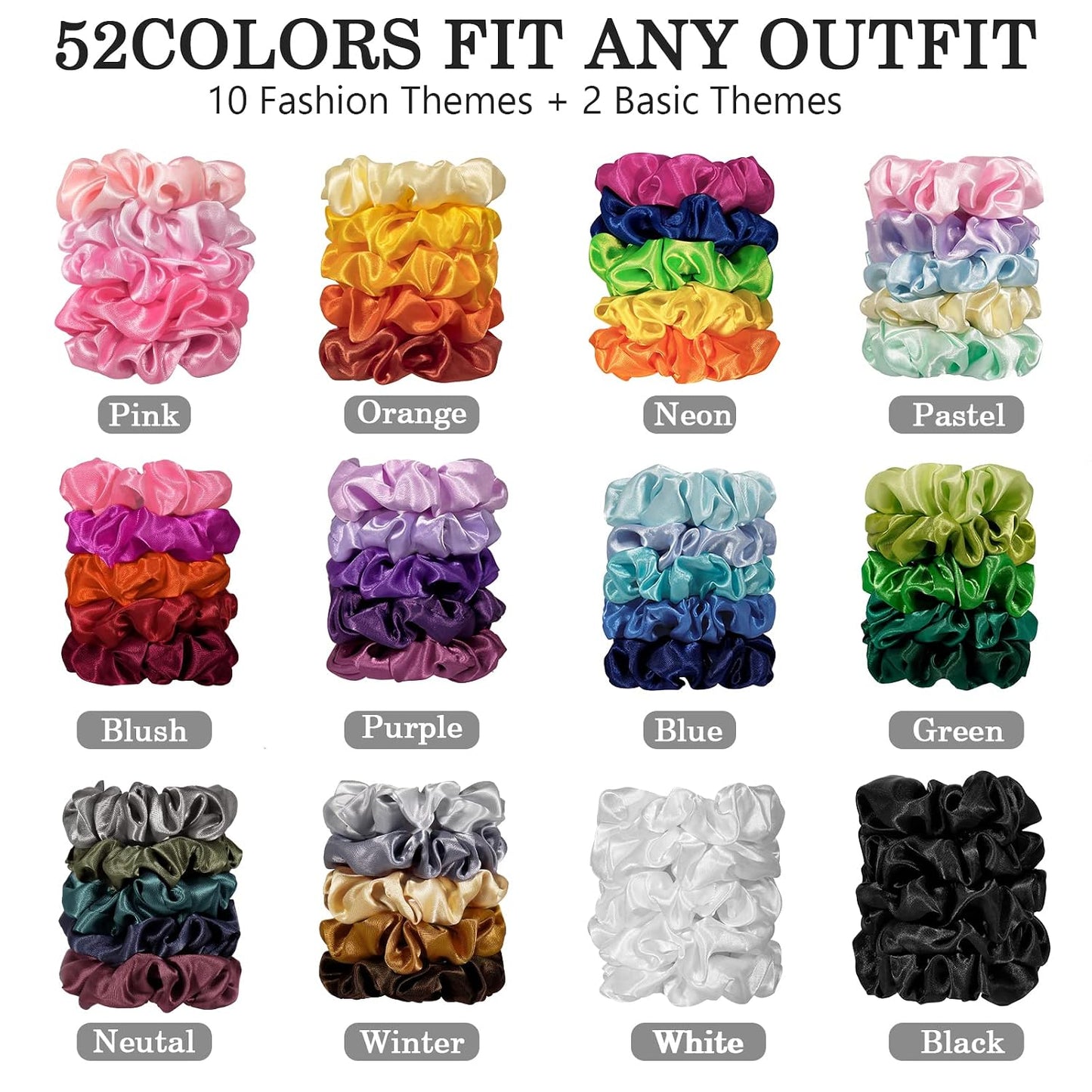 ADRIONE Satin Scrunchies for Women & Girls - 60 Pack Silk Scrunchies for Curly Hair