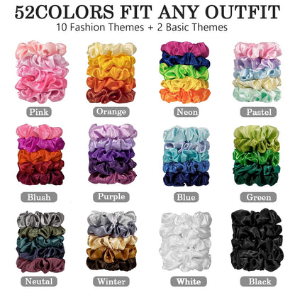 ADRIONE Satin Scrunchies for Women & Girls - 60 Pack Silk Scrunchies for Curly Hair
