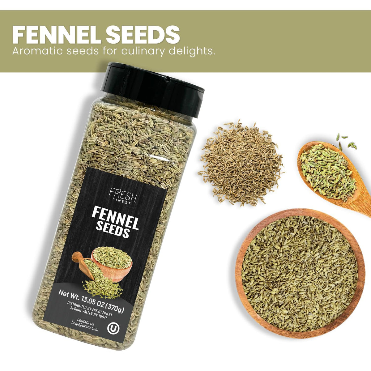 Fresh Finest Fennel Seeds, Premium Whole Fennel Seed for Cooking, Baking, Digestive Health, Non GMO, All Natural - 370G (13.05oz)