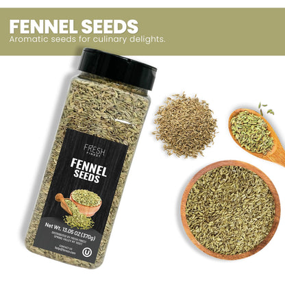 Fresh Finest Fennel Seeds, Premium Whole Fennel Seed for Cooking, Baking, Digestive Health, Non GMO, All Natural - 370G (13.05oz)