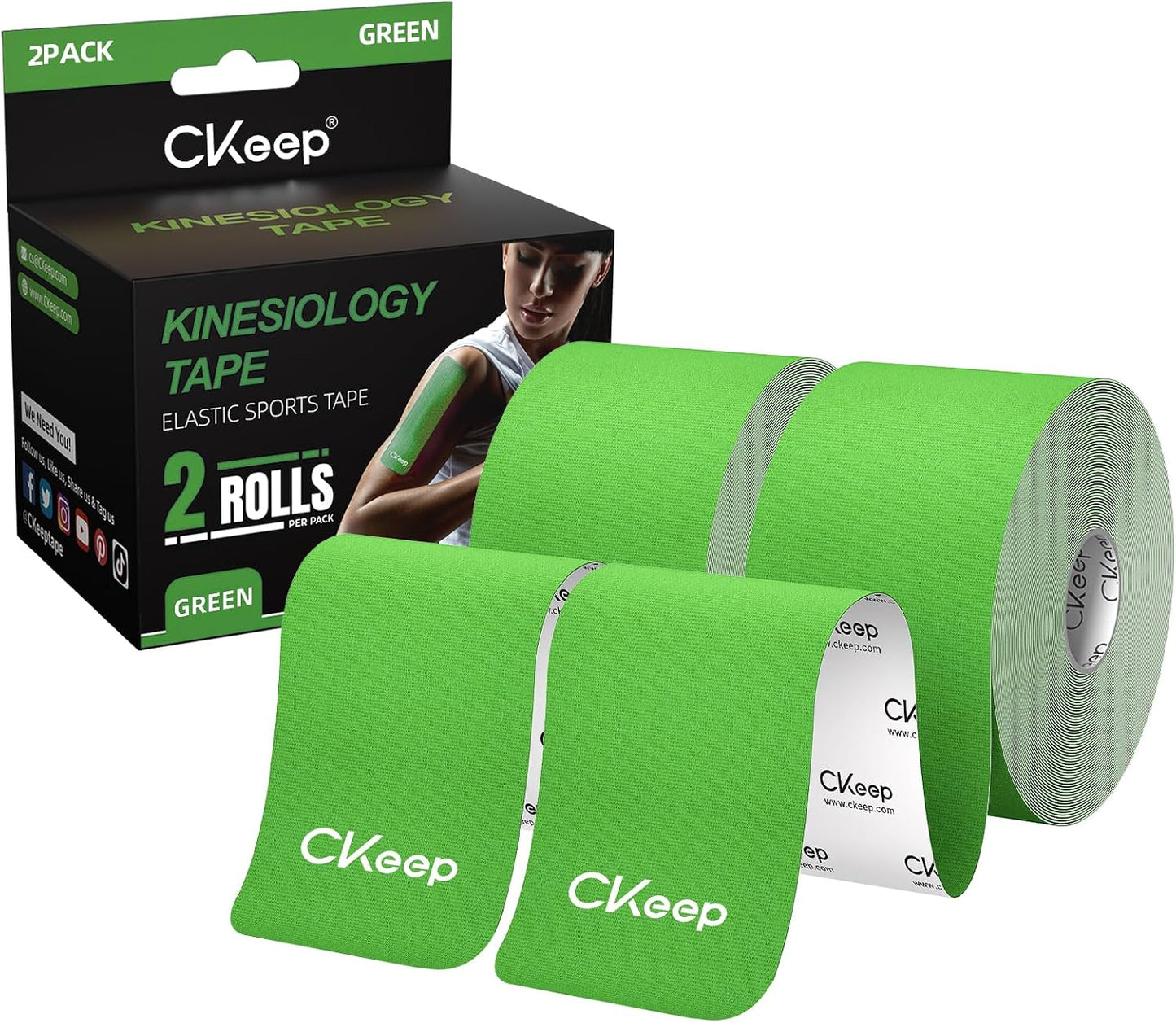 CKeep Kinesiology Tape, Uncut Premium Elastic Athletic Tape 2 Rolls, Beige | Original Cotton Latex Free Kinetic Tape, Breathable & Waterproof Sports Tape for Muscle and Joint Support, 2inch x 16ft