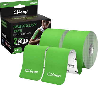 CKeep Kinesiology Tape, Uncut Premium Elastic Athletic Tape 2 Rolls, Beige | Original Cotton Latex Free Kinetic Tape, Breathable & Waterproof Sports Tape for Muscle and Joint Support, 2inch x 16ft