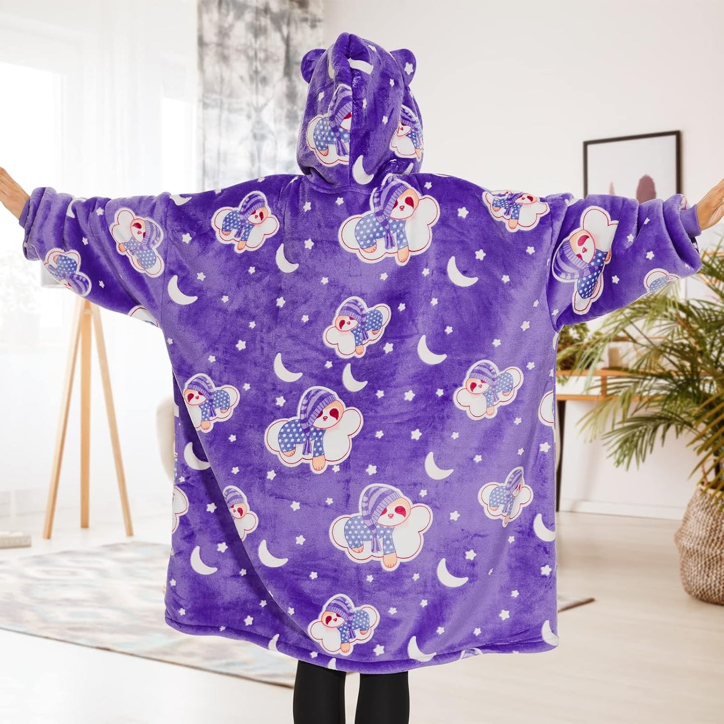 THREE POODLE Wearable Blanket Hoodie for Women, Oversized Sherpa Sweatshirt Blanket for Adults Men, Cozy Hooded Blankets, Gifts for Teen Girls Women Mom Sister