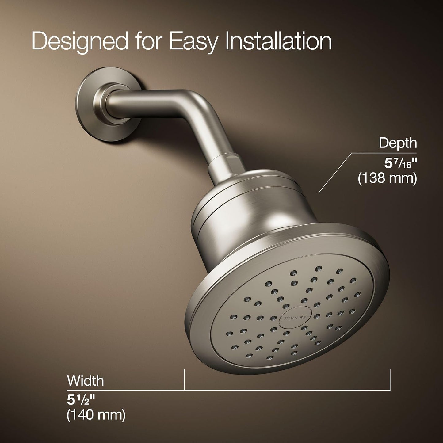 KOHLER 33631-Y-BN Cinq Round Single-Function Filtered Showerhead, Five-Layer Filtration, 2.5 GPM, Full Coverage Spray, Premium Durable Material, Vibrant Brushed Nickel