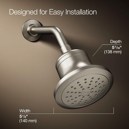 KOHLER 33631-Y-BN Cinq Round Single-Function Filtered Showerhead, Five-Layer Filtration, 2.5 GPM, Full Coverage Spray, Premium Durable Material, Vibrant Brushed Nickel