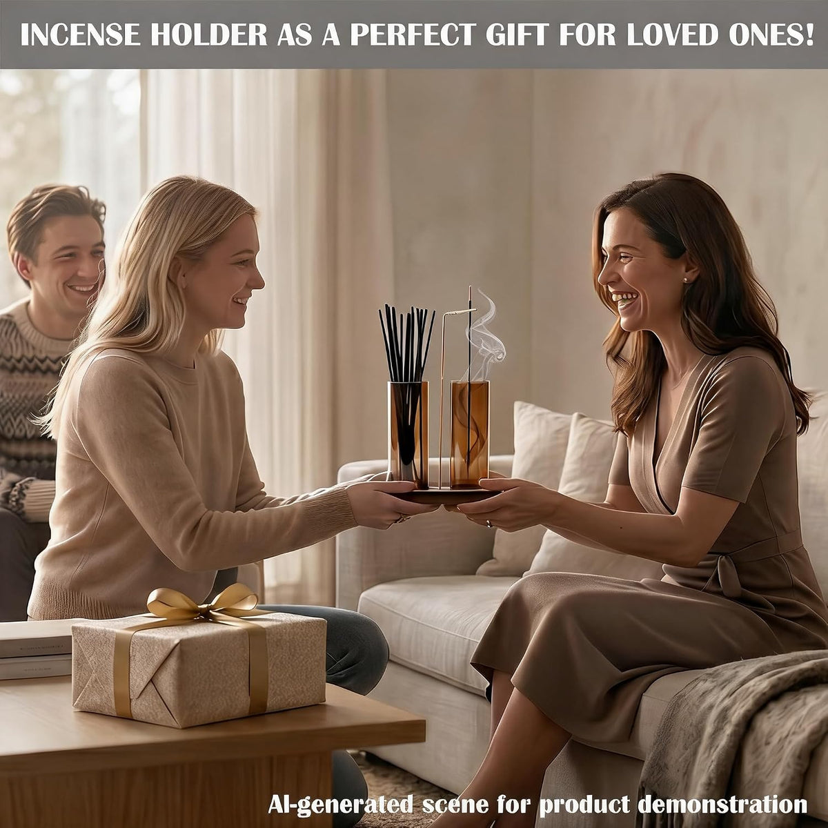2 in 1 Anti-Ash Incense Holder for Sticks, Upside Down Hanging Incense Burner with Removable Glass Ash Catcher and Wooden Base, Modern Vertical Zen Decor for Home Office Yoga Meditation Room（Clear）