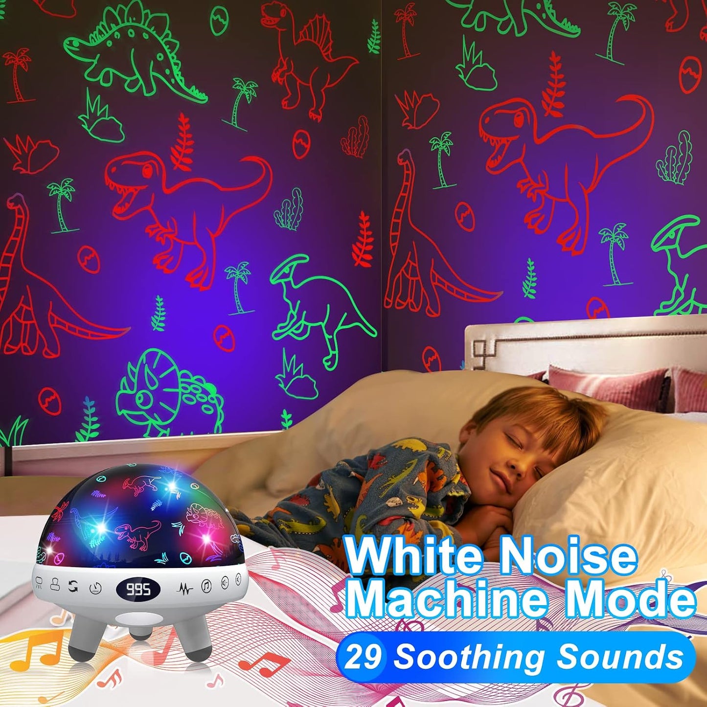 YACHANCE Kids Sound Machine with Night Light Projector,29 Soothing Sounds Baby Night Light Star Projector for Kids Room,White Noise Machine for Baby Sleeping Soother,Nursery Lamp,Bedroom Decor
