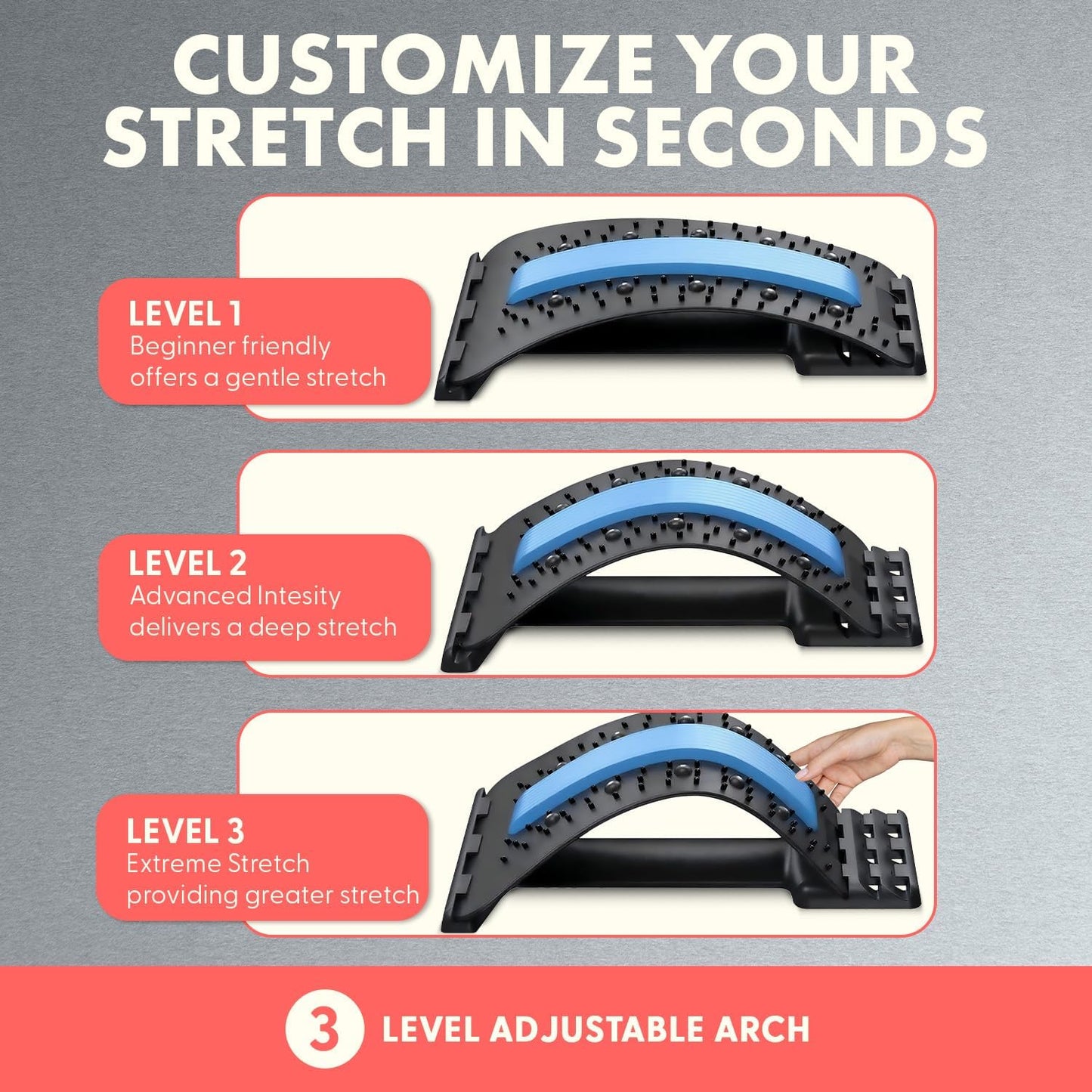 SQUATZ Lower Back Stretcher Device, Ergonomic Lumbar Support Back Massager, Multi-Level Traction, Foam Cushion with Pressure Points, 30-Day Digital Workout Program, for Home, Gym, Car & Yoga Mat Use