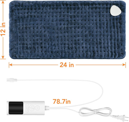Heating Pad for Back Pain, Electric Heat Pad with 9 Heat Levels & 4 Auto-Off Timers, Portable Heating Pad for Period Cramps, Shoulder, Neck, Machine Washable, Gifts for Women and Men, Grey, 24''×12''